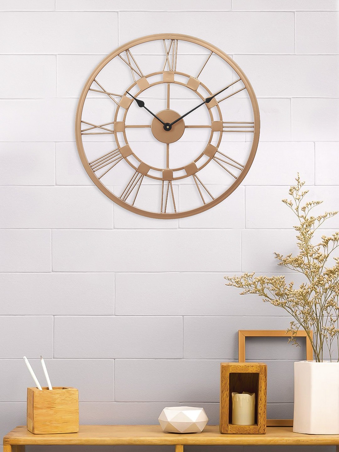 

eCraftIndia Brown Handcrafted Round Solid 45 cm Analogue Wall Clock