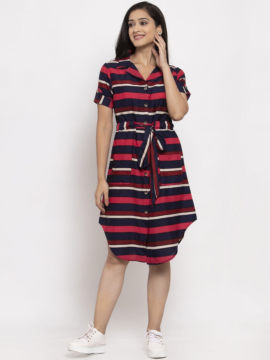 

Karmic Vision Women Red Striped Shirt Dress