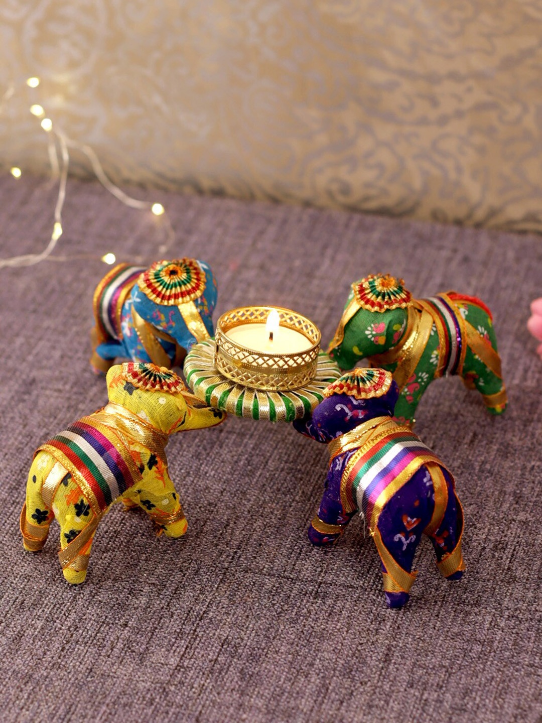 

TIED RIBBONS Multicoloured Elephant Shape Tealight Candle Holder, Multi