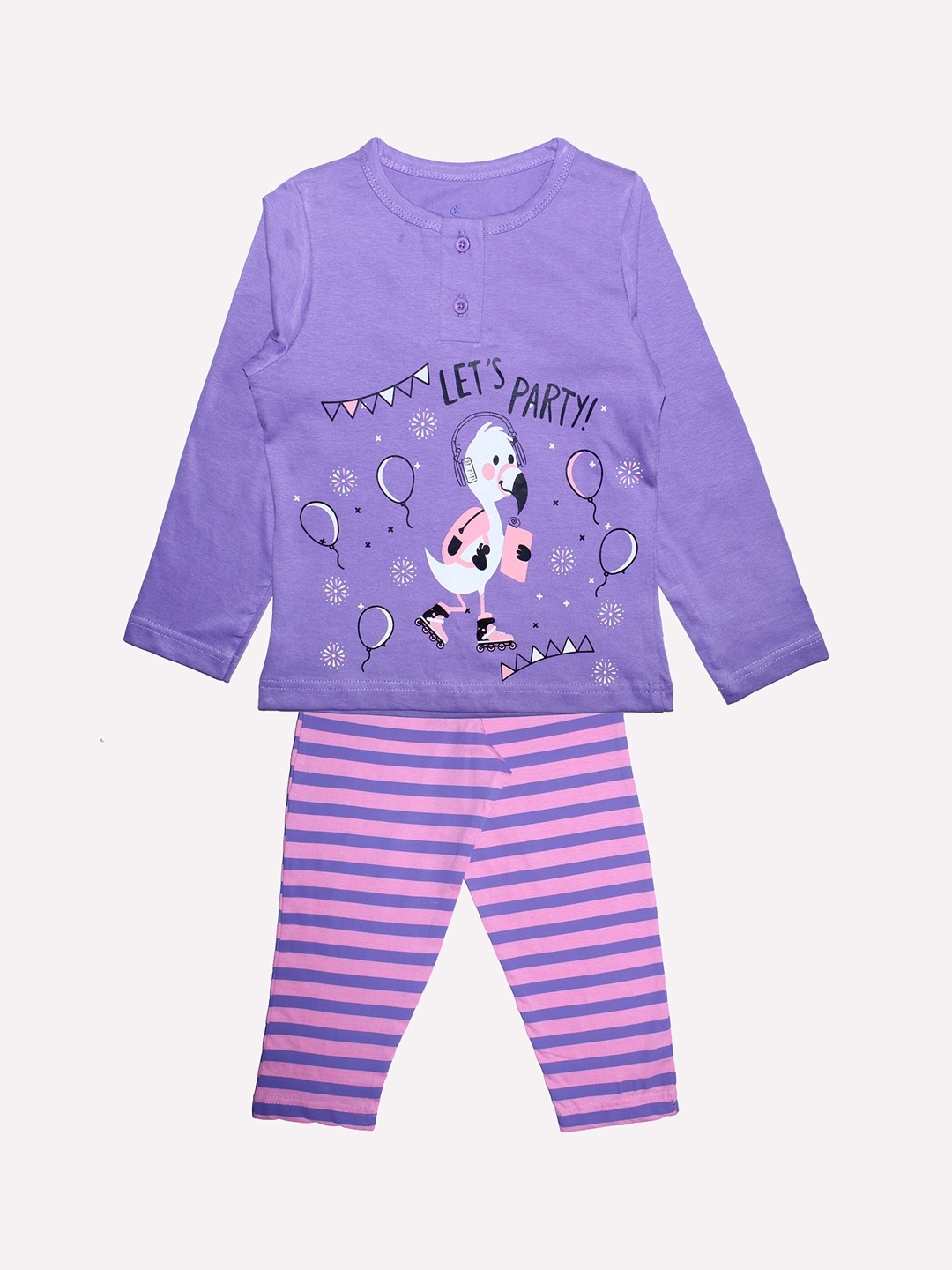 

KiddoPanti Girls Purple Printed Night suit
