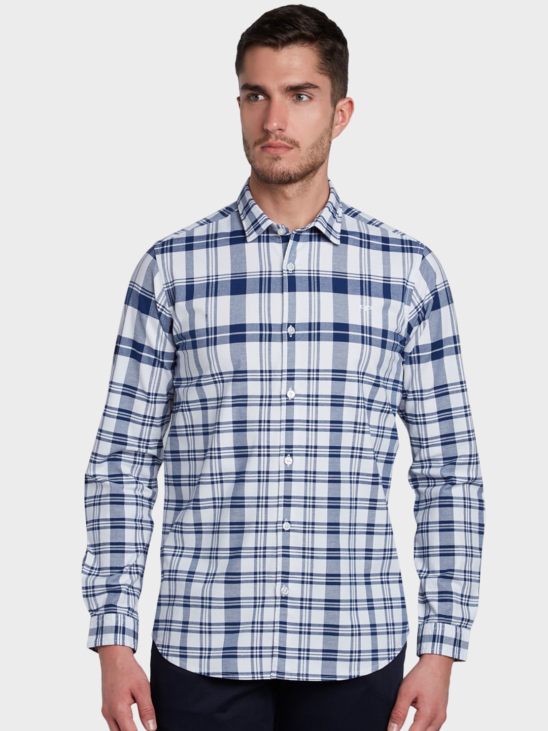 

ColorPlus Men Blue & White Regular Fit Checked Casual Shirt