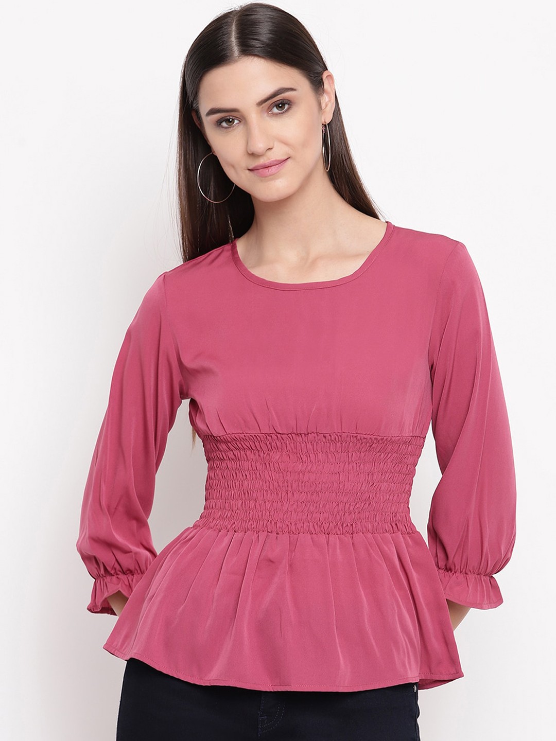 

AKIMIA Women Rose Solid Peplum Top
