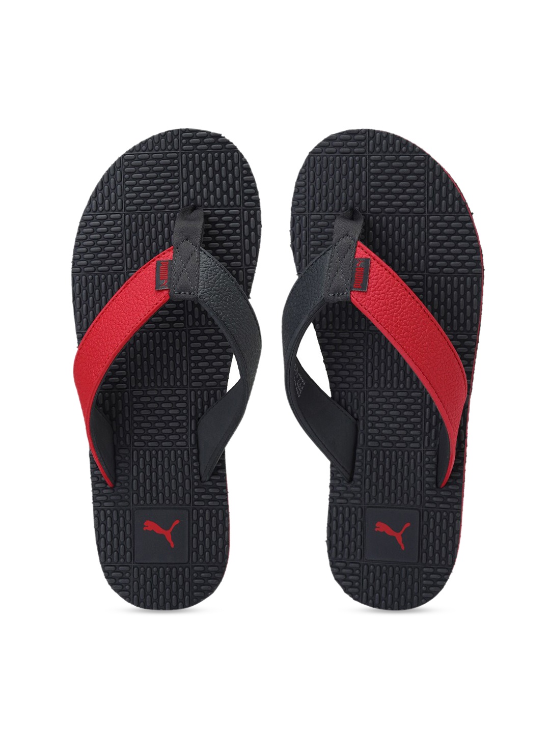 

Puma Unisex Grey Red Colourblocked Thong Cube flip Flip-Flops