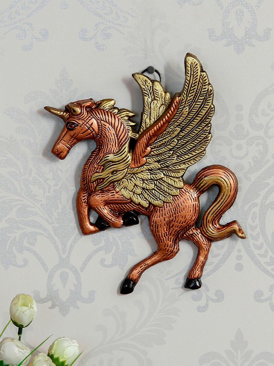 eCraftIndia Decorative Flying Horse Wall Hanging Showpiece, Brown