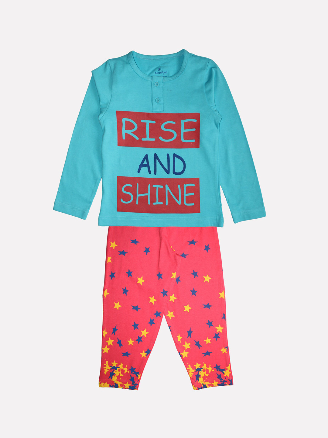 

KiddoPanti Girls Blue & Pink Printed Night suit