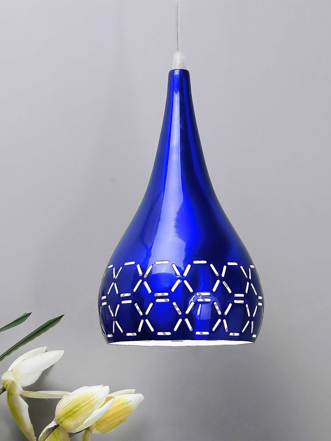 

Homesake Blue Printed Glossy Spinning Cross-Cut Hanging Light