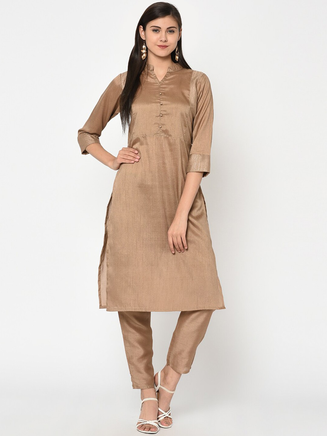 

ZIYAA Women Brown Solid Kurta with Trousers