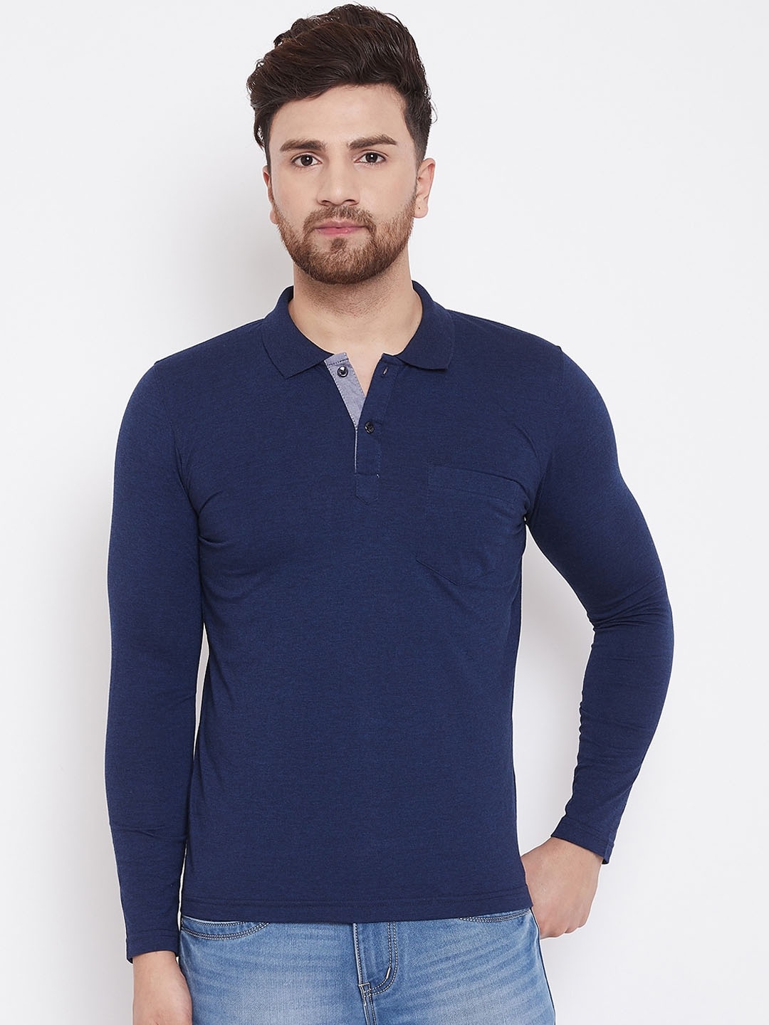 

Adobe Men Navy Blue Solid Polo Collar T-shirt