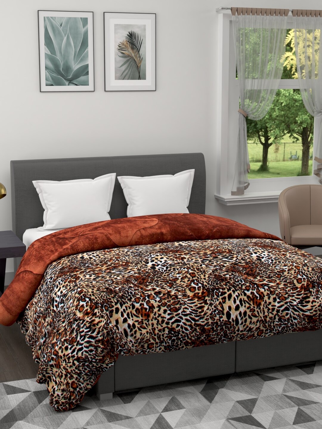 

A Homes Grace Brown & Beige Abstract Heavy Winter 850 GSM Double Bed Quilt