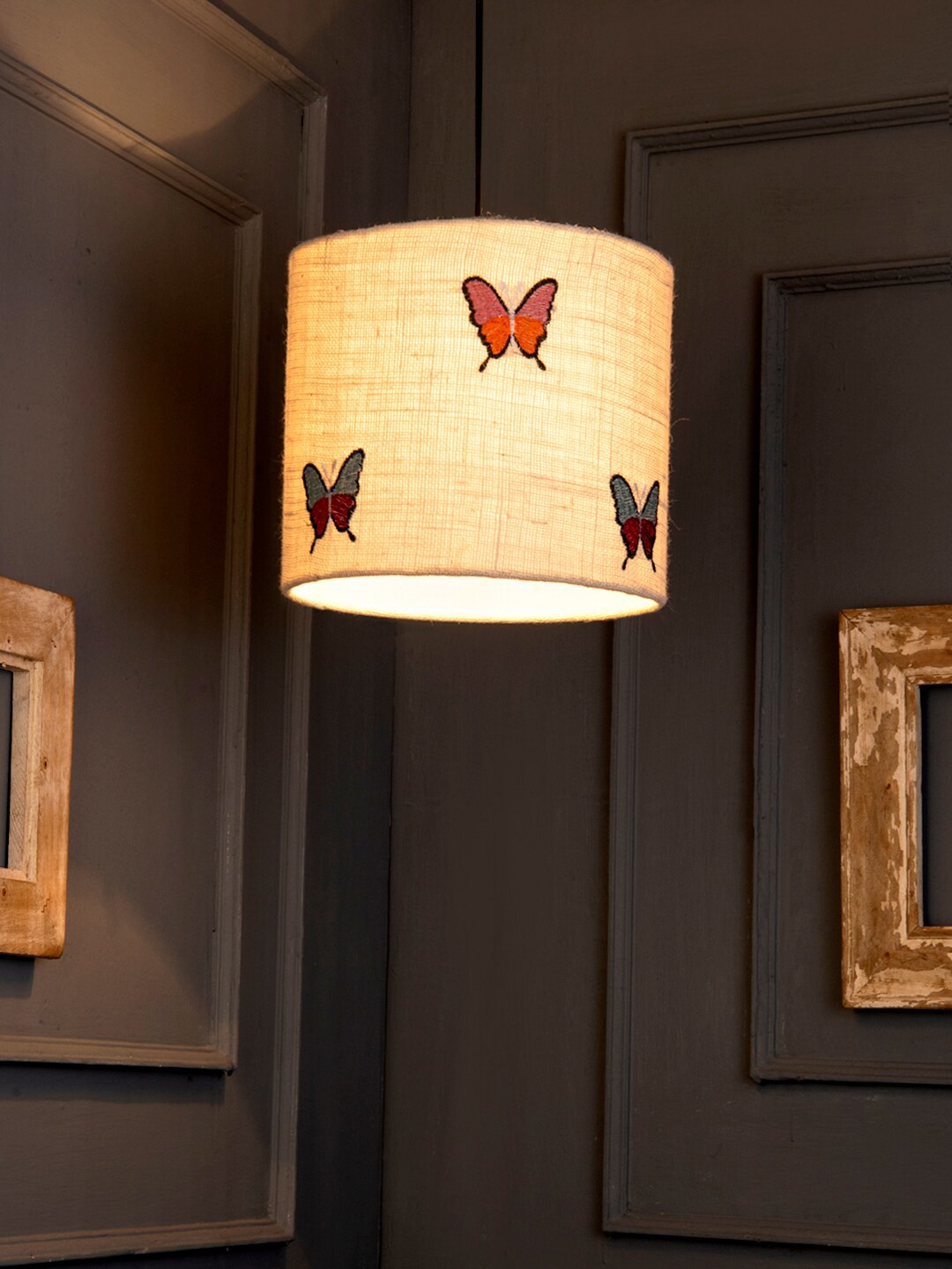 

green girgit Beige & Red Butterflies Embroidered Hanging Light