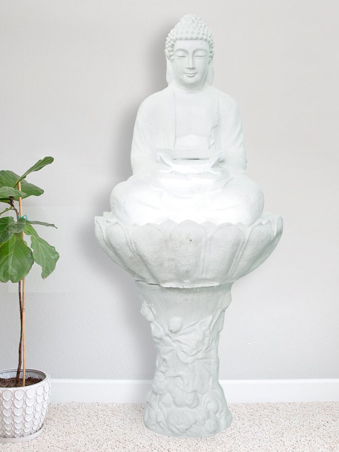 

eCraftIndia White Meditating Buddha Water Fountain Showpiece