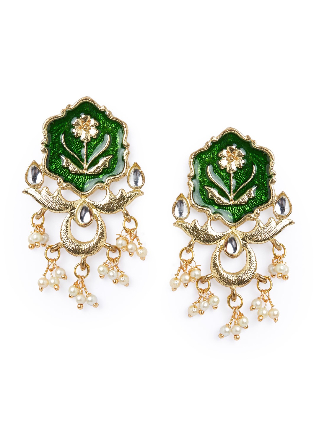 

Globus Gold-Toned & Green Classic Drop Earrings