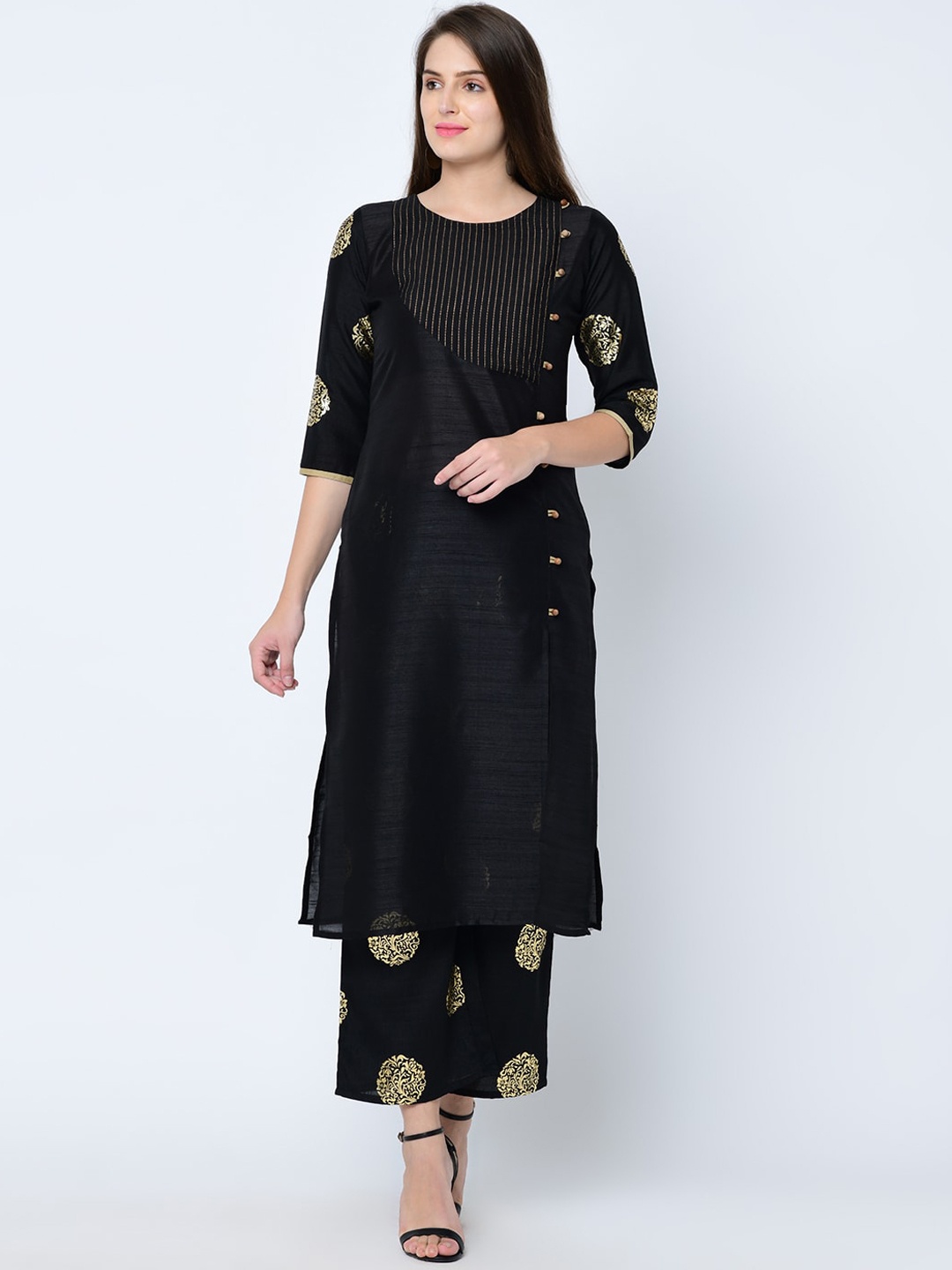 

ZIYAA Women Black Embroidered Kurta with Palazzos