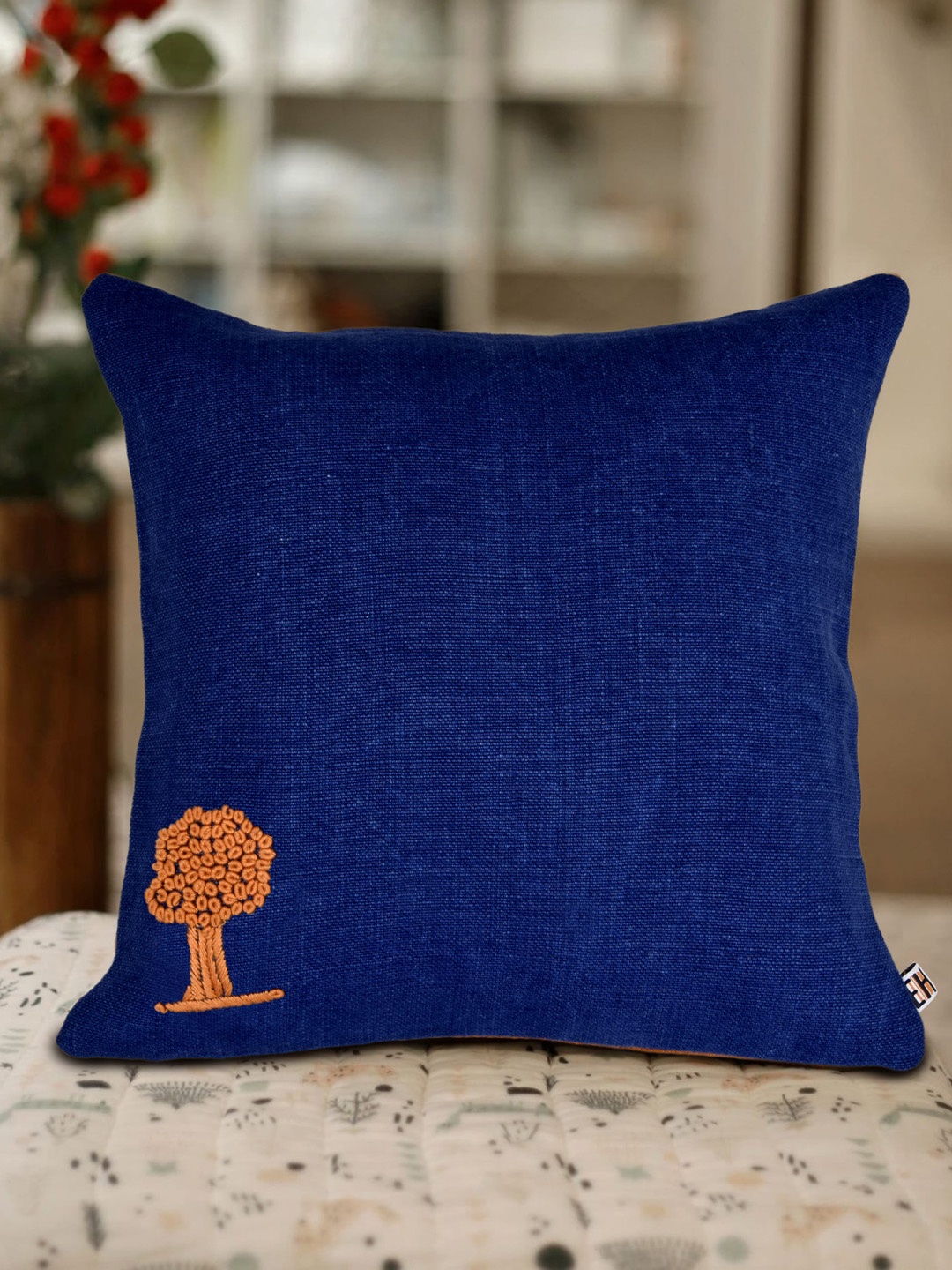 EverHOME Blue Single Embroidered Square Cushion Covers