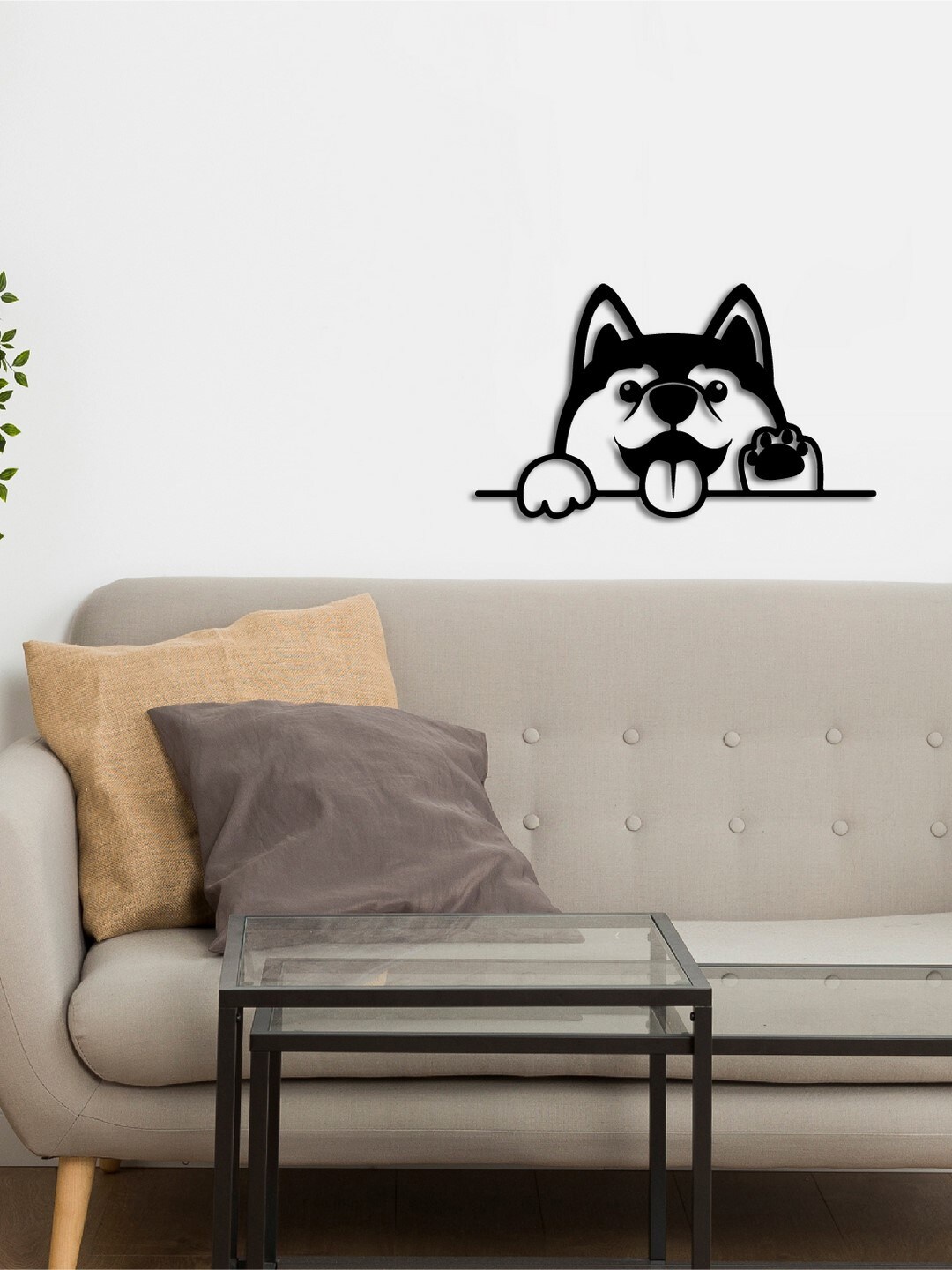 

eCraftIndia Black Dog Face Wooden Cutout Ready to Hang Home Decor