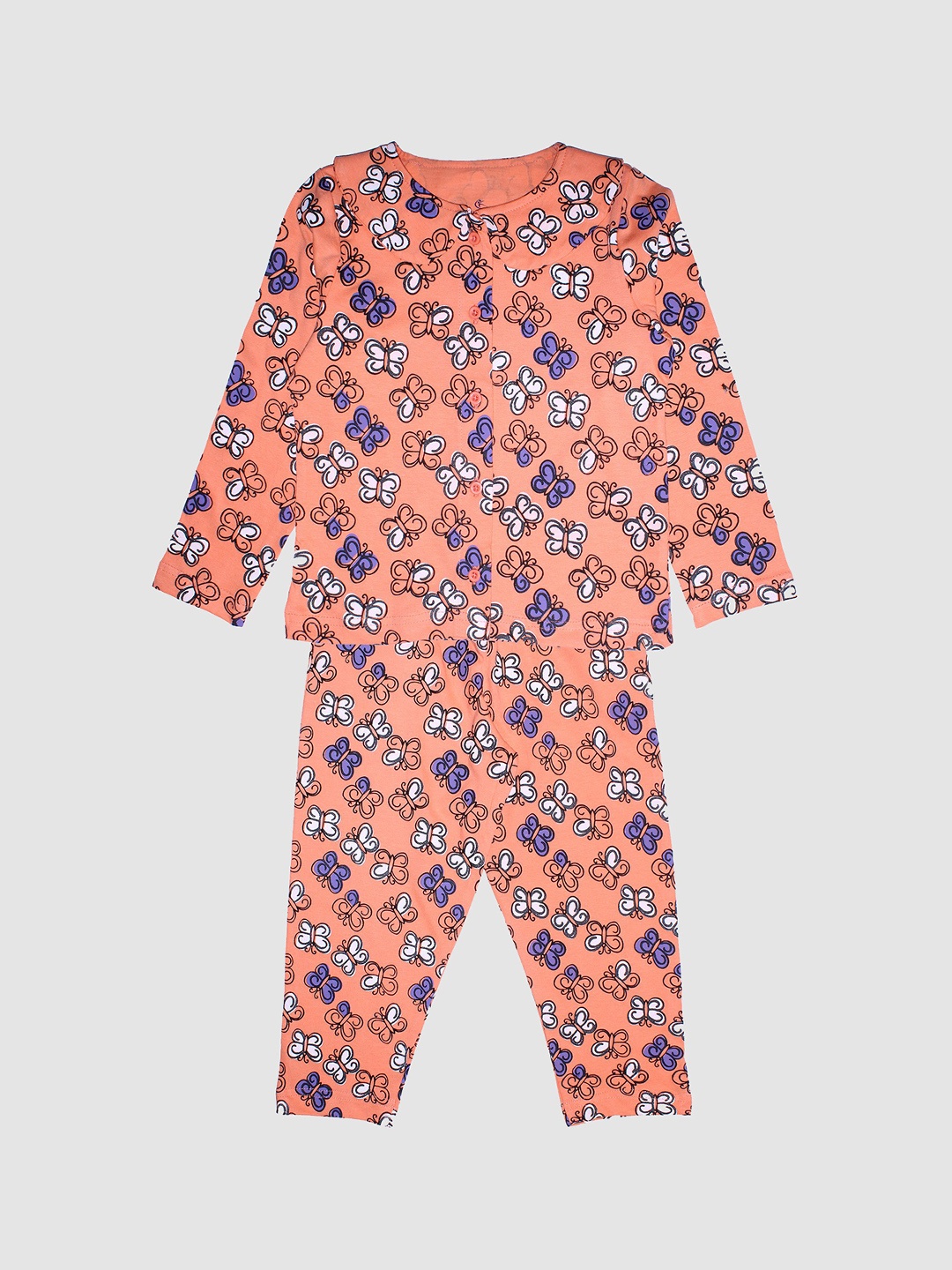 

KiddoPanti Girls Peach-Coloured Printed Night suit