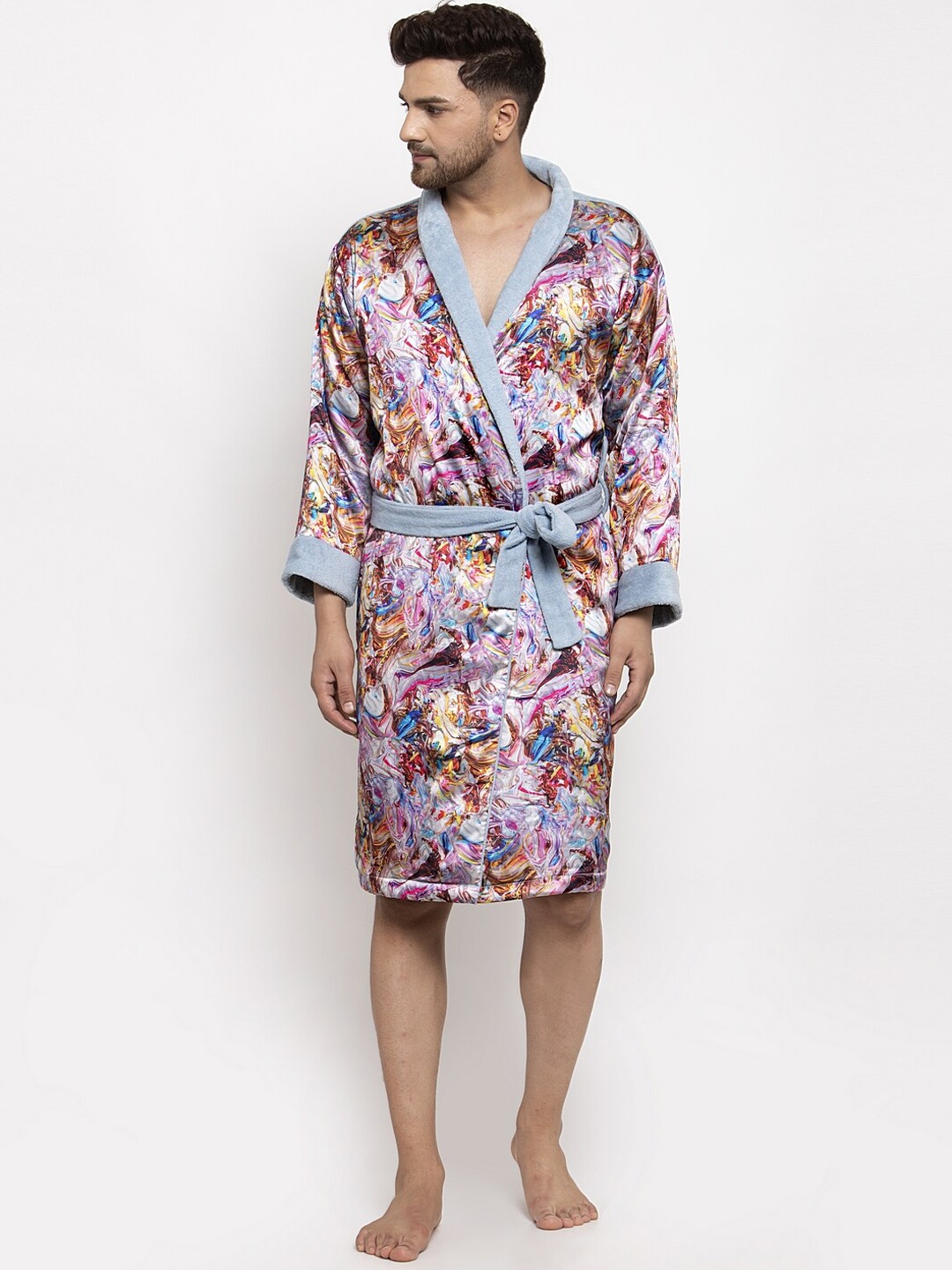 

DECOREALM Blue Printed Bathrobe