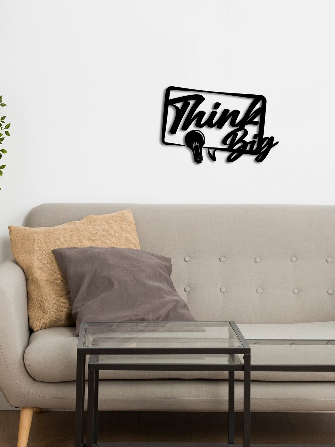 

eCraftIndia Black Solid Think Big Engineered Wood Ready To Hang Cutout Wall Art