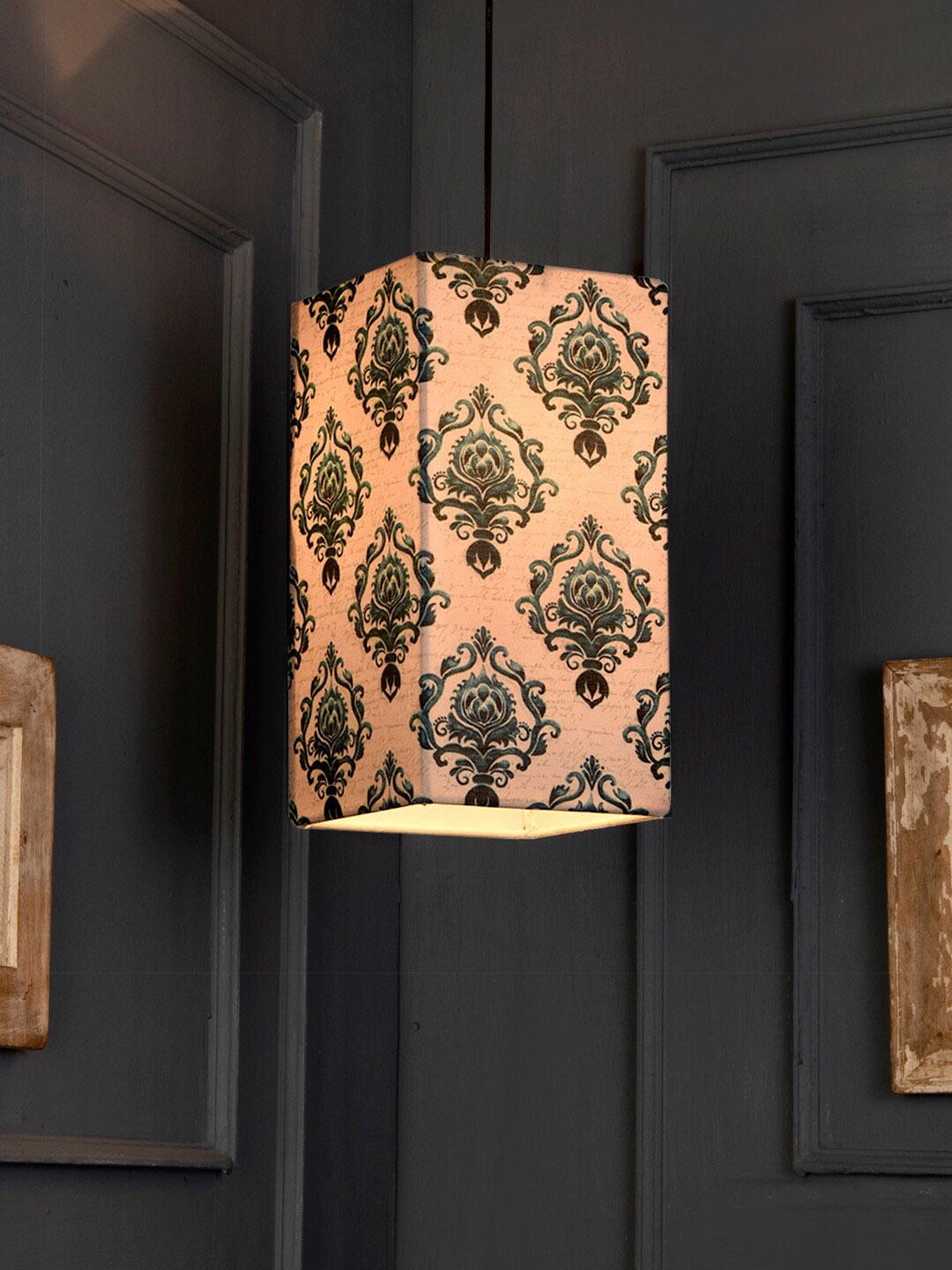 

green girgit Sea Green & Beige Block Printed Hanging Light