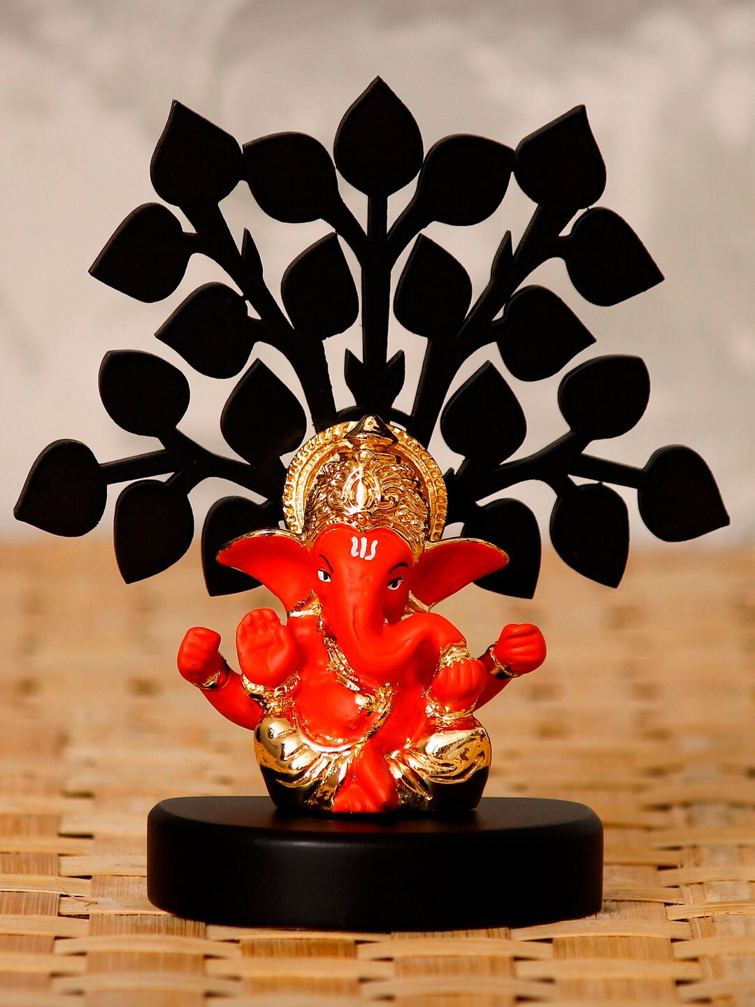 

eCraftIndia Orange & Black Handcrafted With Wooden Tree Showpiece