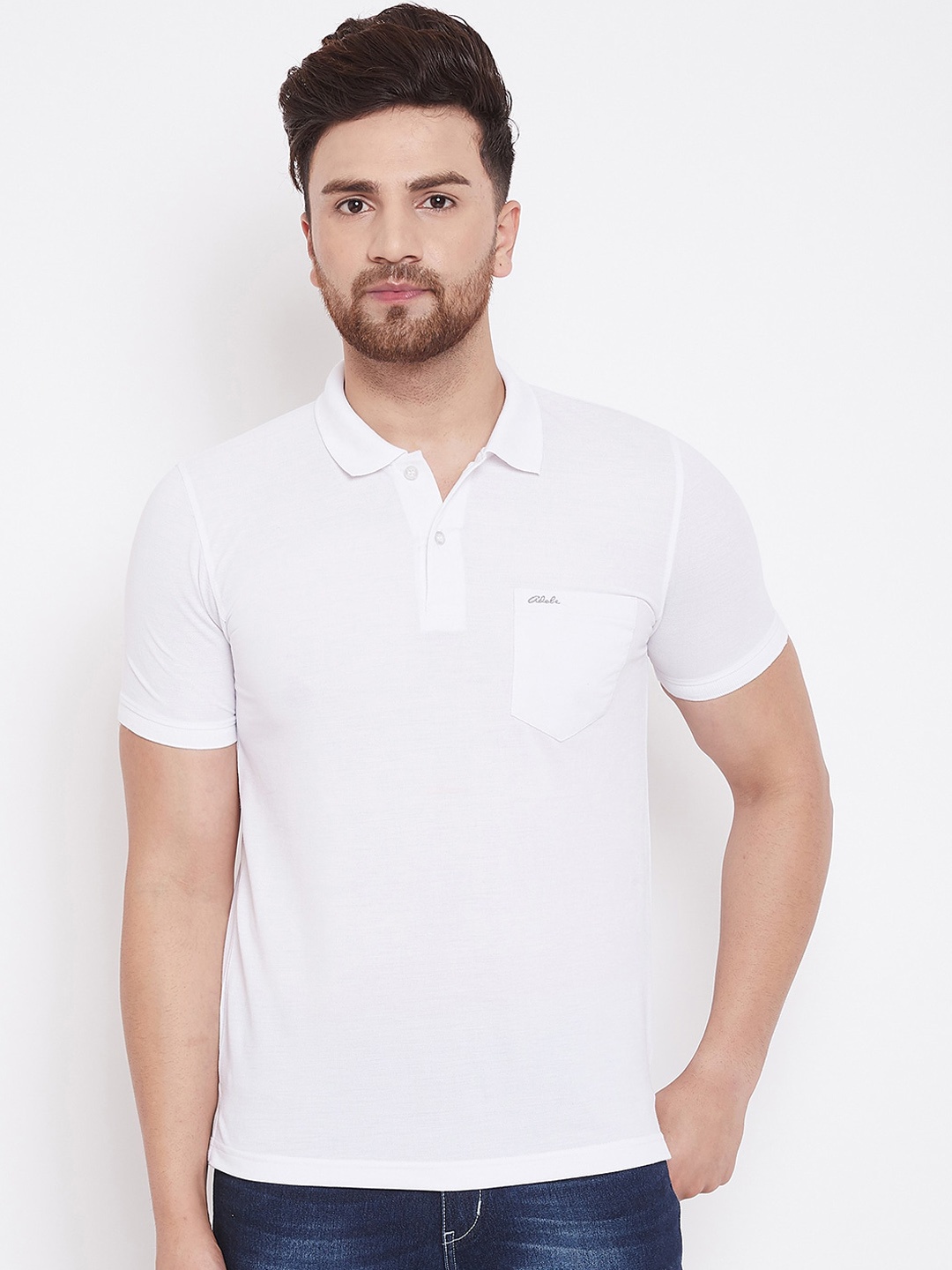 Adobe Men White Solid Polo Collar T-shirt