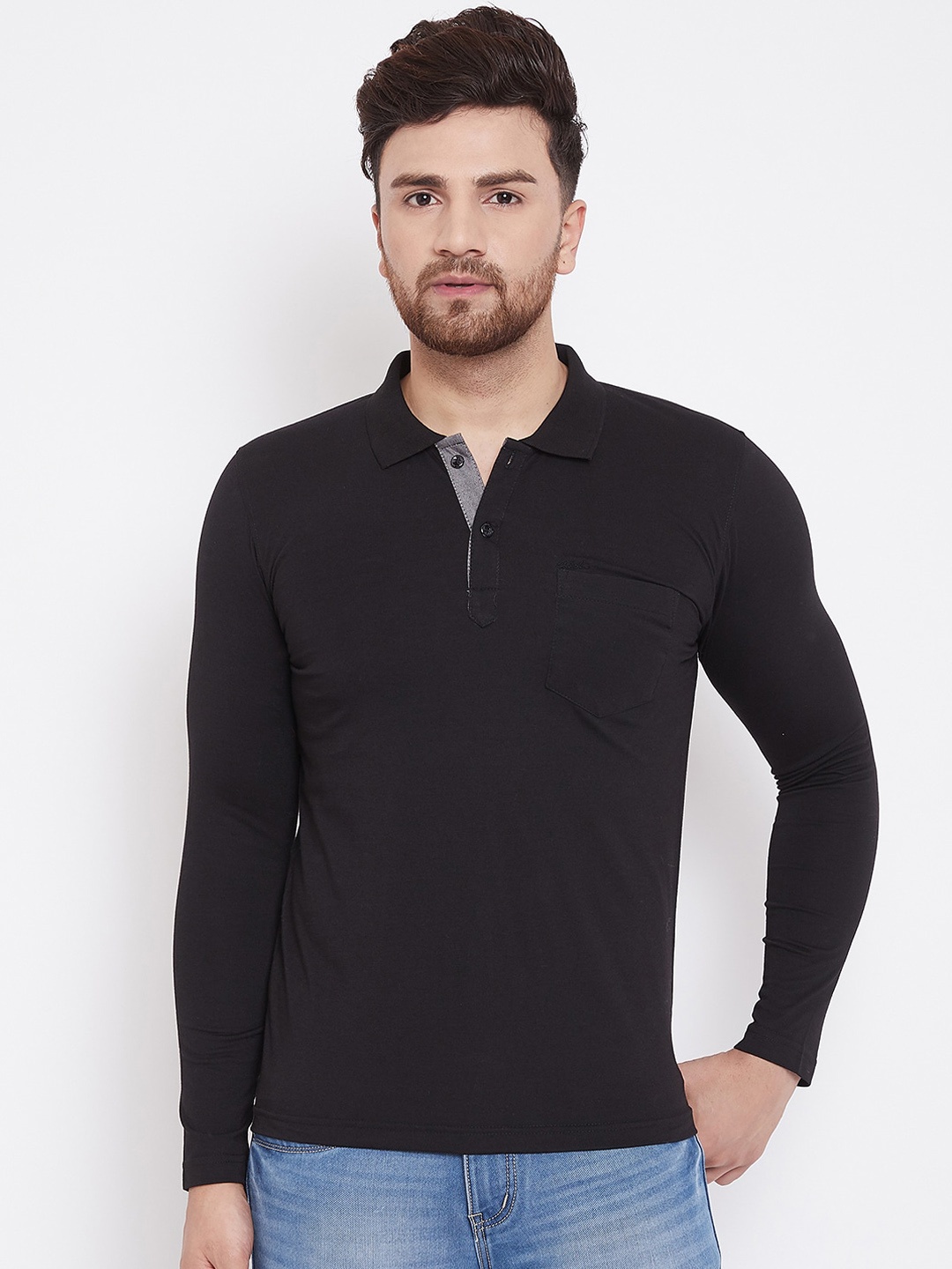 

Adobe Men Black Solid Polo Collar T-shirt