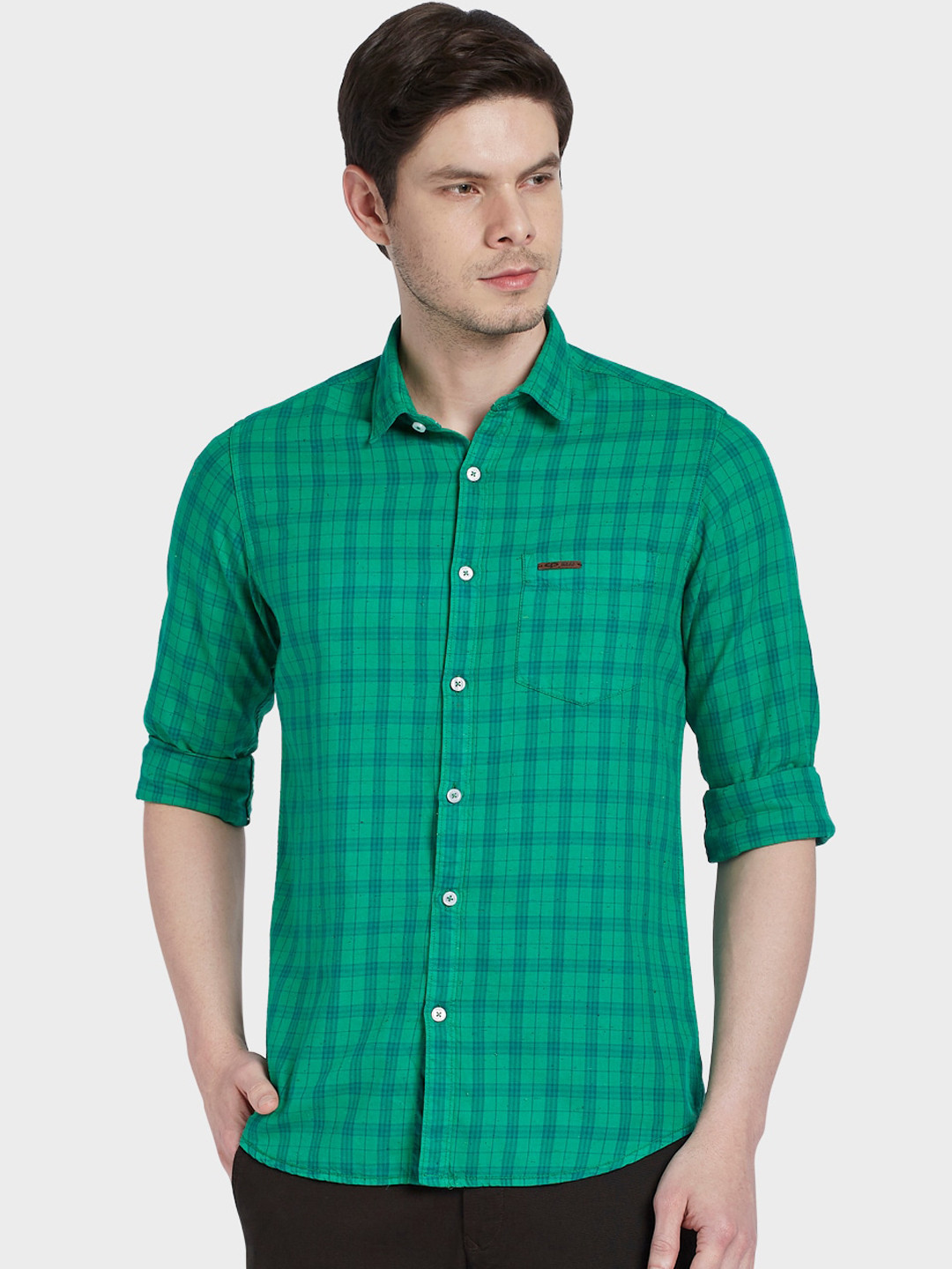 

ColorPlus Men Green Regular Fit Checked Casual Shirt