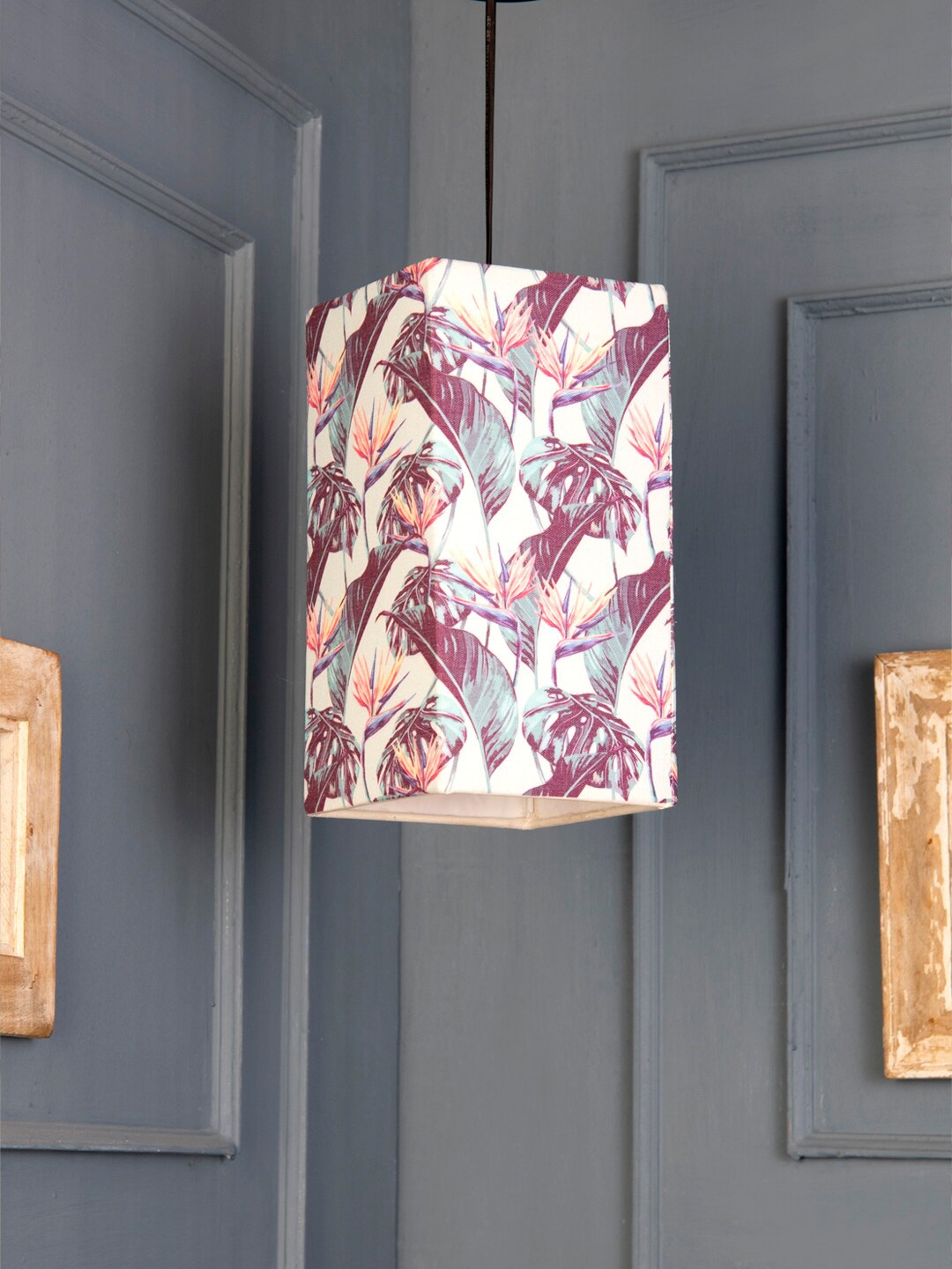 

green girgit Cream-Coloured & Purple Printed Quirky Hanging Light