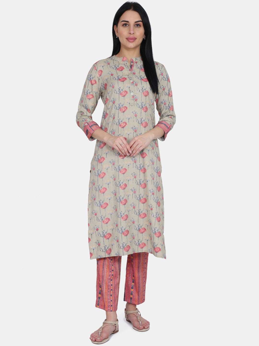 

Be Indi Women Red & Grey Printed Kurta with Trousers