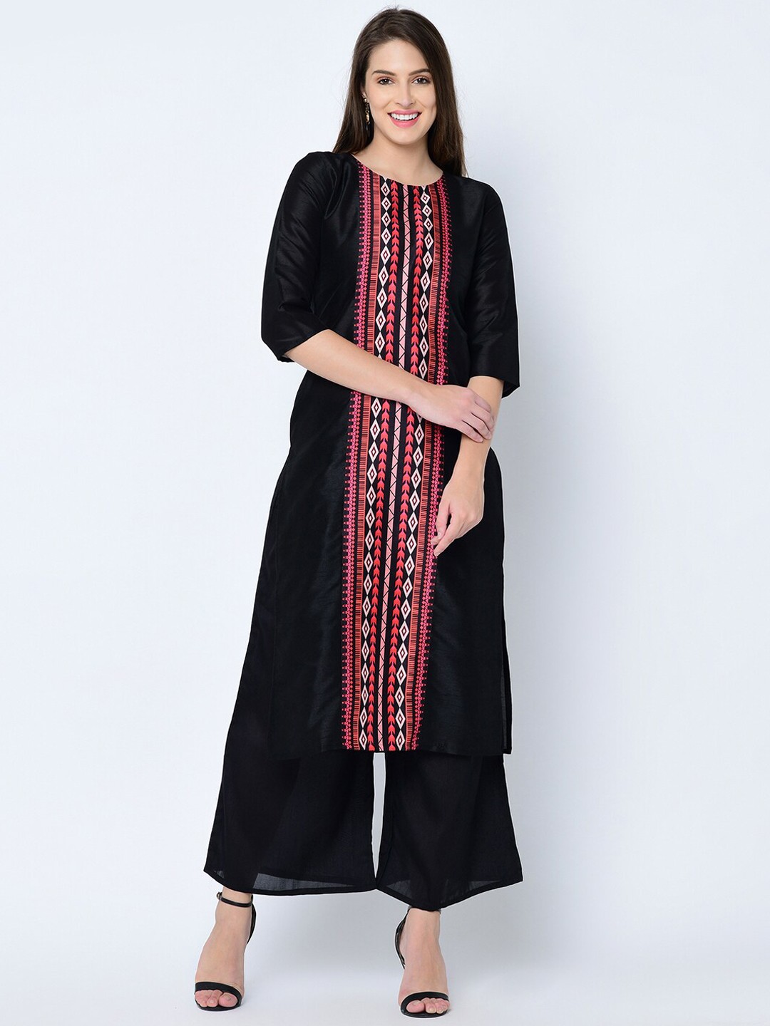 

ZIYAA Women Black Printed Kurti with Palazzos