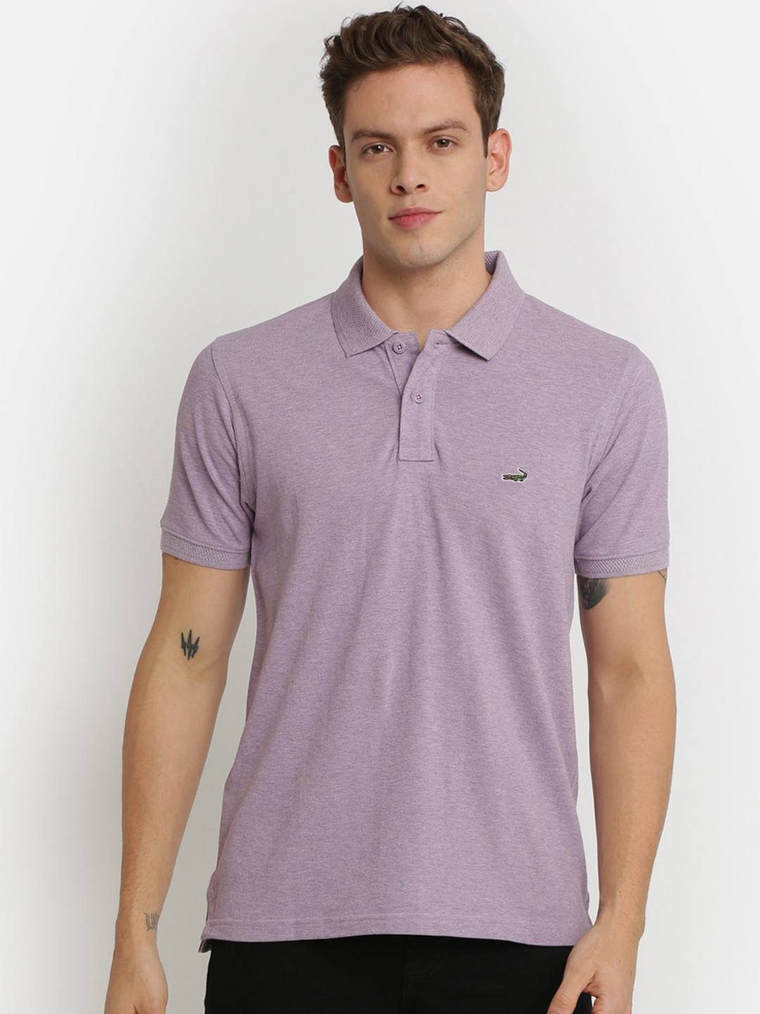 

Crocodile Men Purple Solid Polo Collar T-shirt