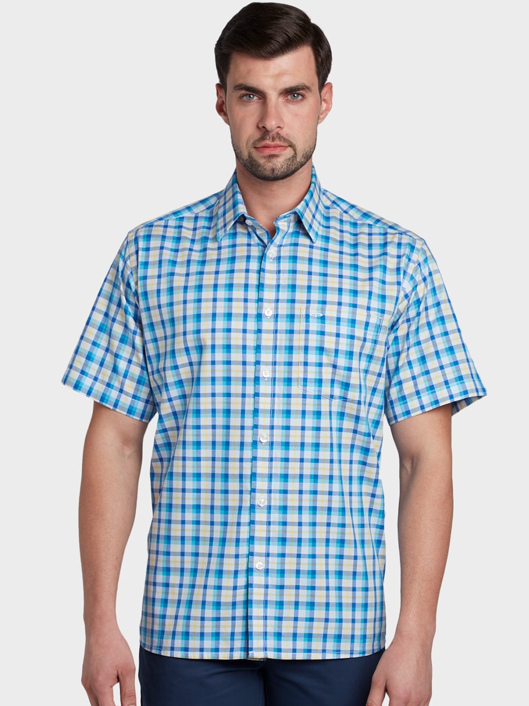 

ColorPlus Men Yellow & Blue Regular Fit Checked Casual Shirt