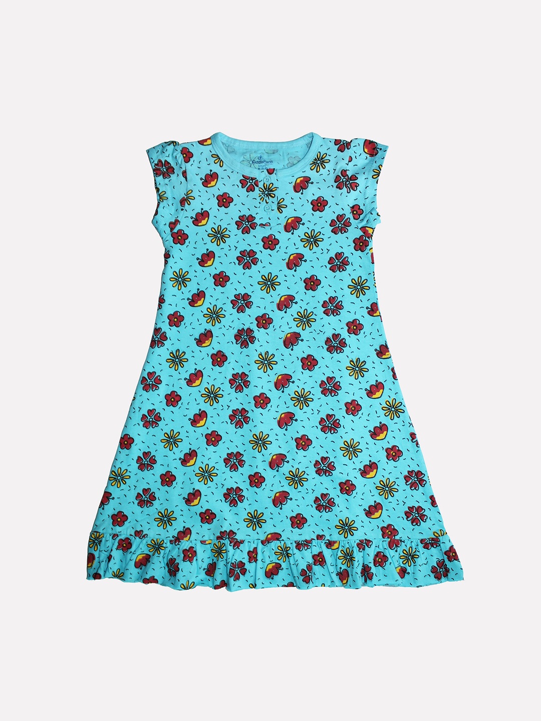

KiddoPanti Girls Blue Printed A-Line Dress