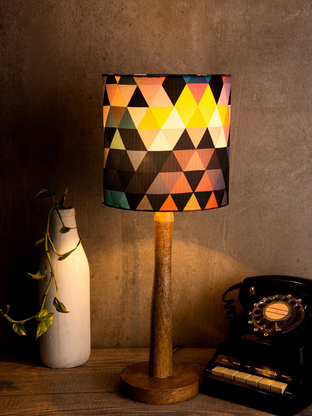 

green girgit Multicoloured Printed Contemporary Buffet Table Lamp with Shade, Multi