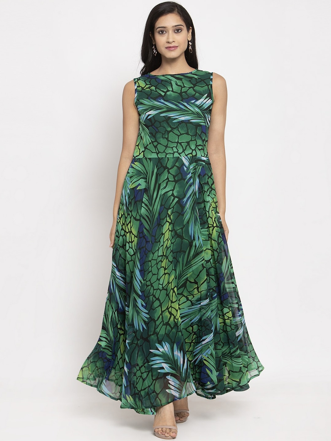 

Karmic Vision Women Green Printed Maxi Dress