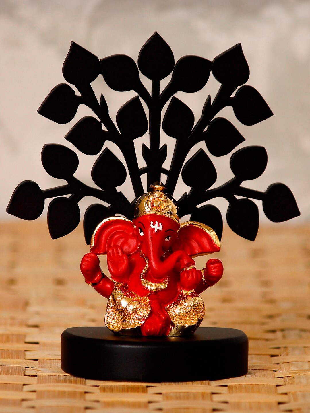 

eCraftIndia Red & Gold-Toned Lord Ganesha Idol On Wooden Tree Showpiece