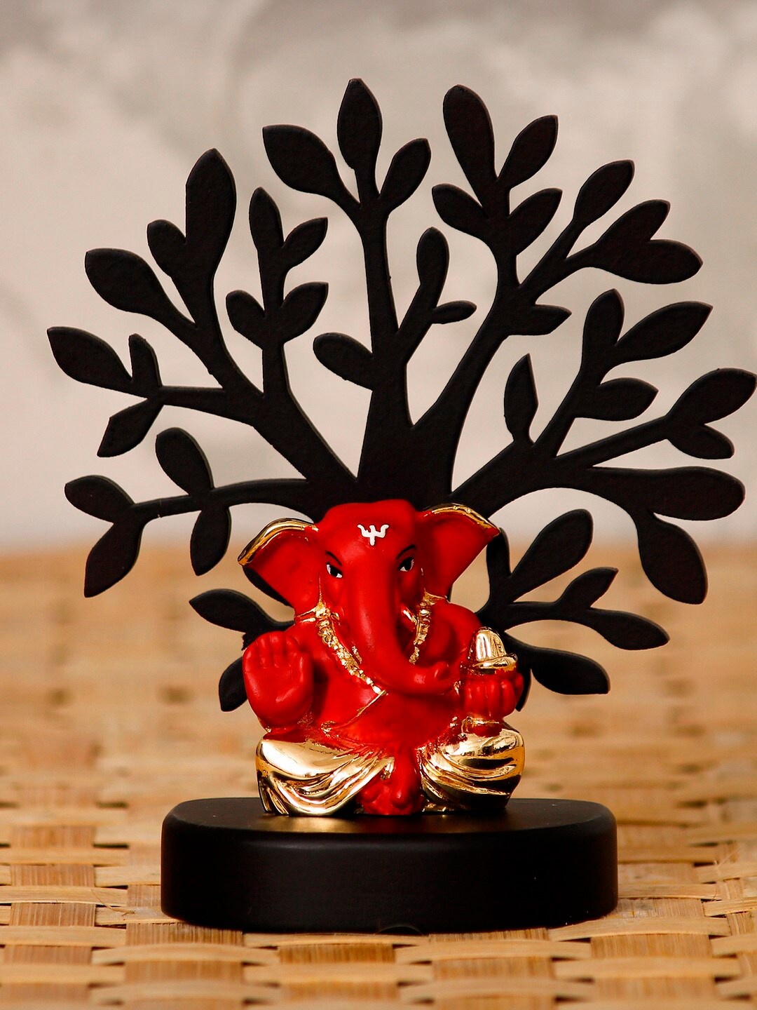 

eCraftIndia Gold-Plated Red & Black Appu Ganesha With Wooden Tree Showpiece