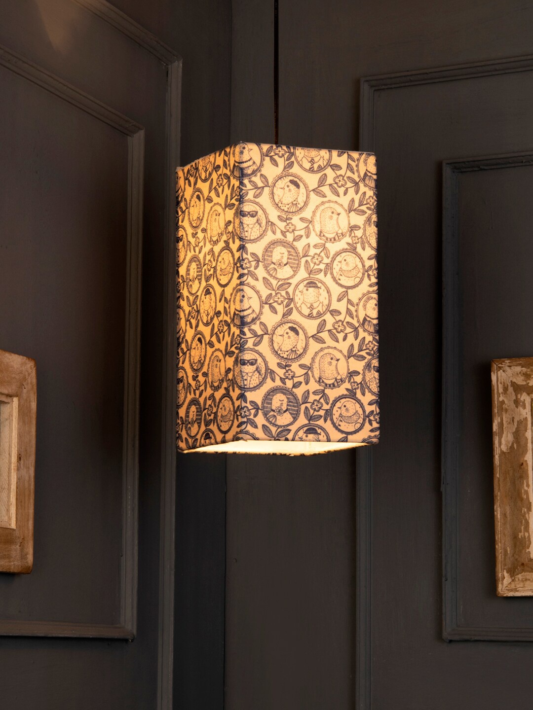 

green girgit Blue & Beige Floral Printed Contemporary Hanging Light