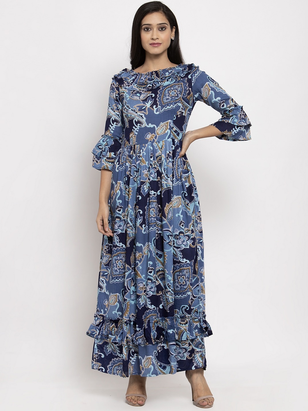 

Karmic Vision Women Blue Printed Maxi Dress