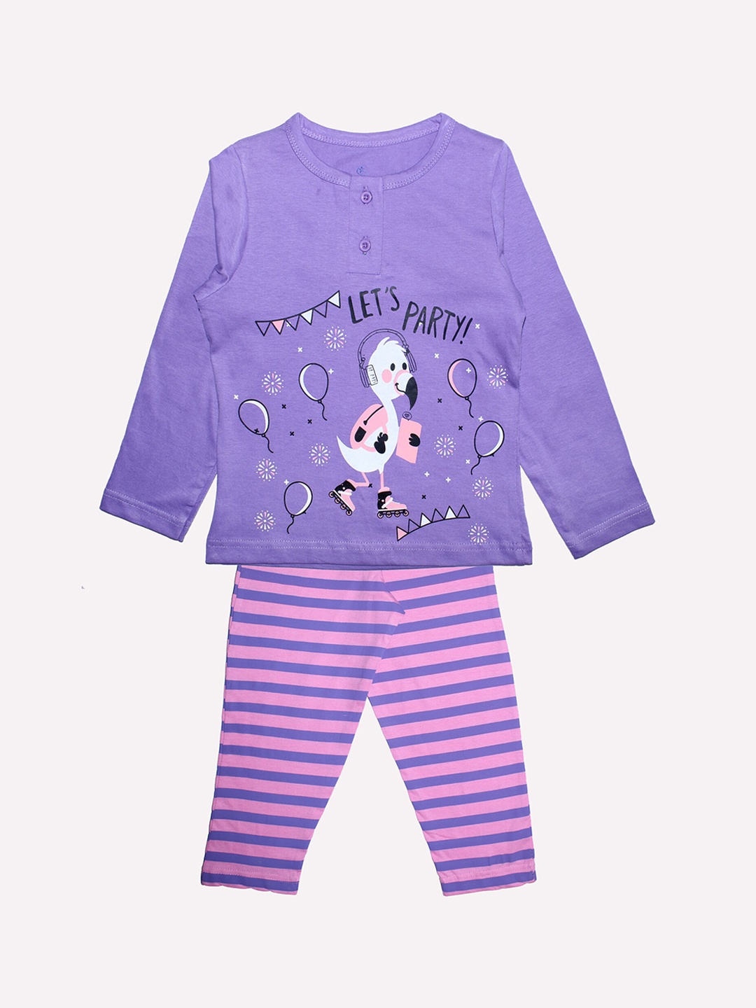 

KiddoPanti Girls Purple & Pink Printed Night suit