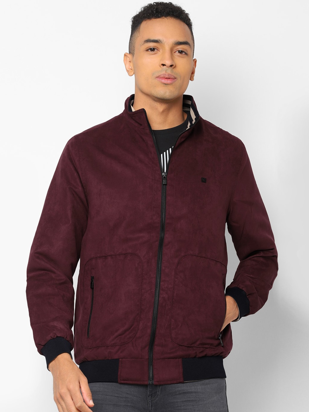

Allen Solly Men Maroon Checked Bomber Jacket