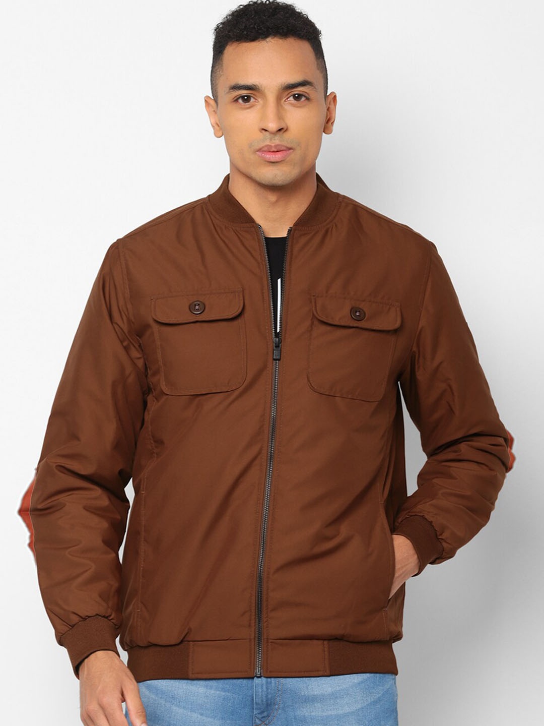 

Allen Solly Men Brown Solid Bomber Jacket