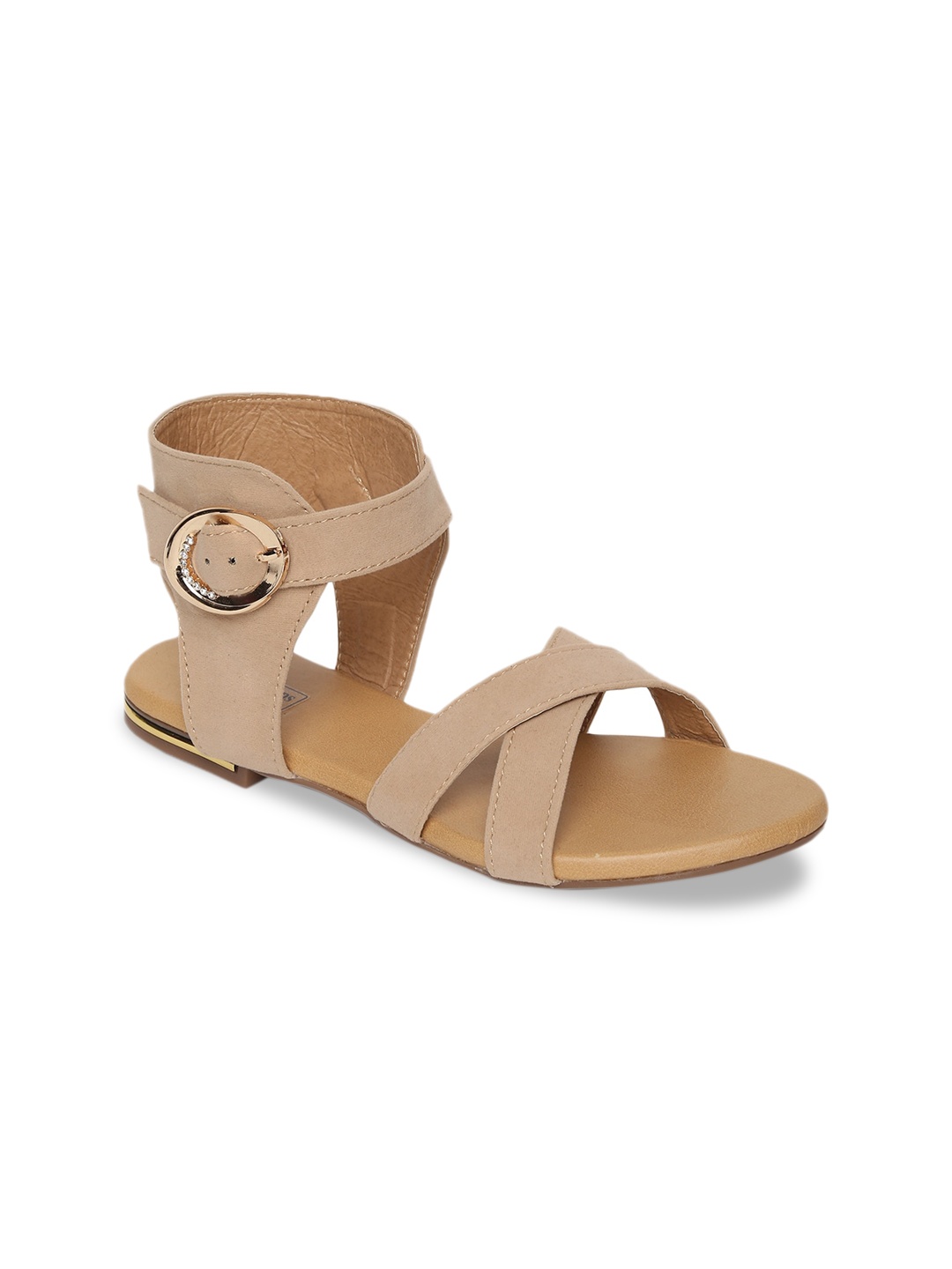 

LONDON STEPS Women Cream-Coloured Solid Velvet High-Top Open Toe Flats