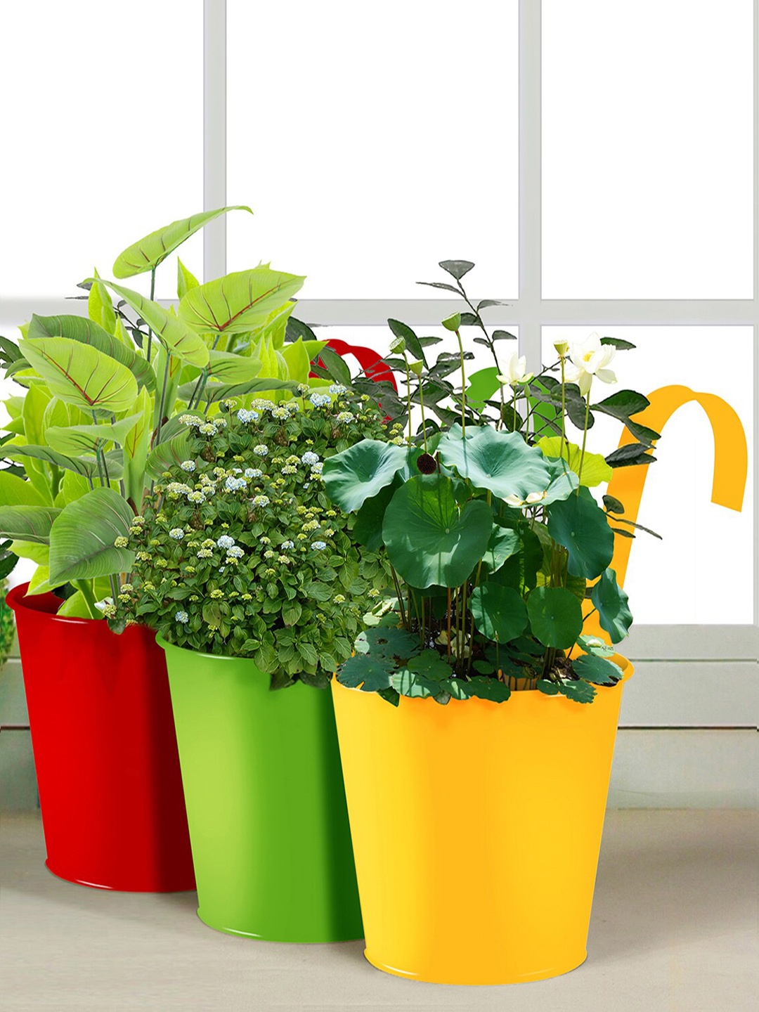 

Story@home Set 3 Metal Bucket Hanging Pot Planters, Red