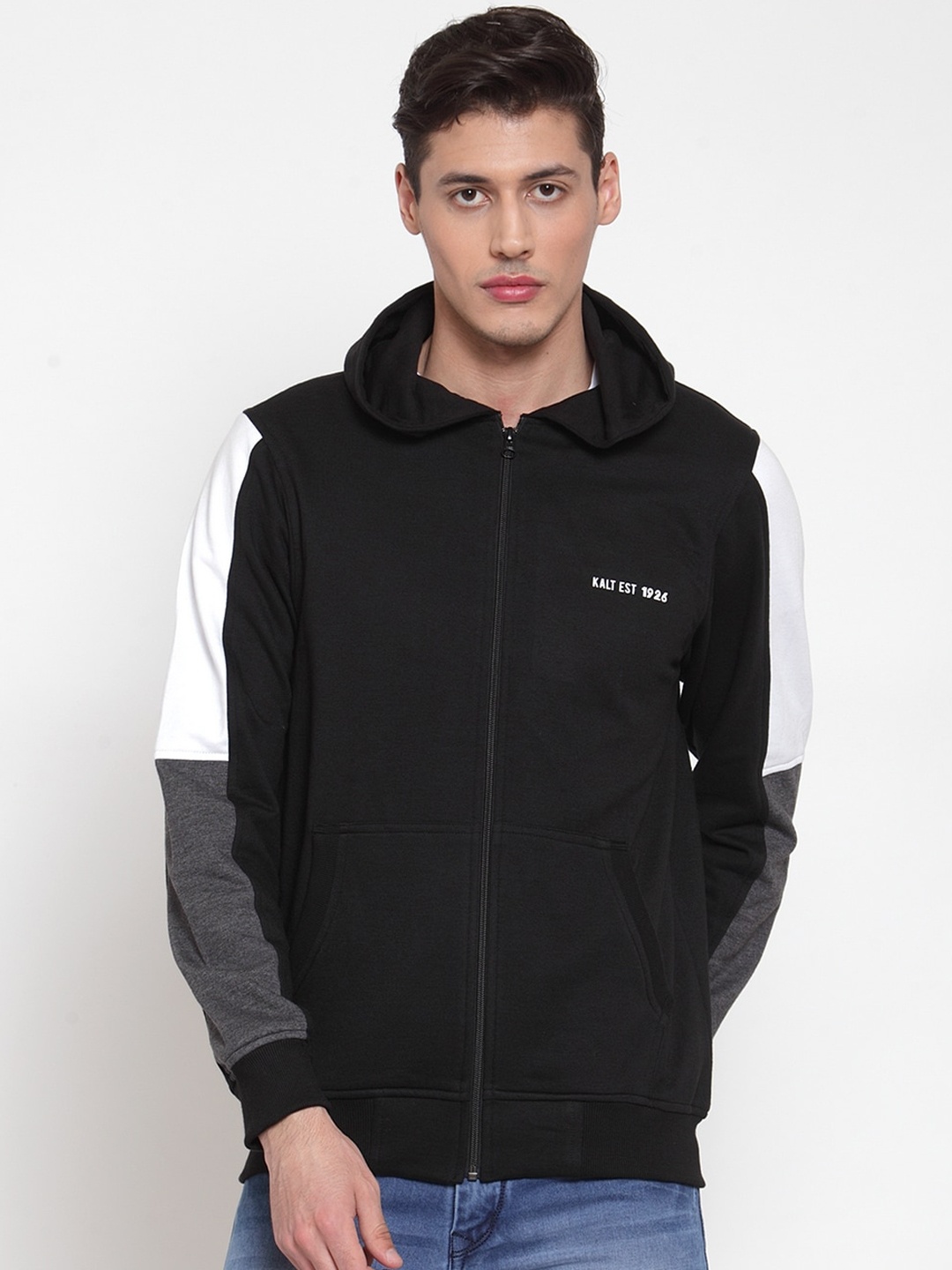 

Kalt Men Black Colourblocked Bomber Jacket