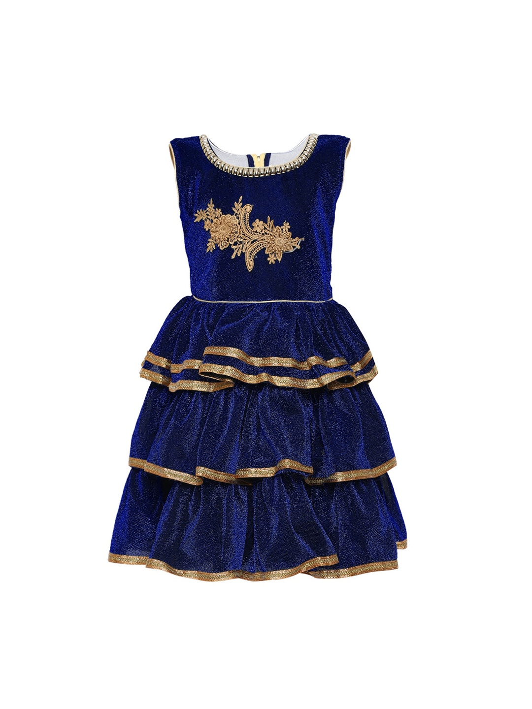 

Kidling Girls Blue & Gold-Coloured Floral Embellished Maxi Dress