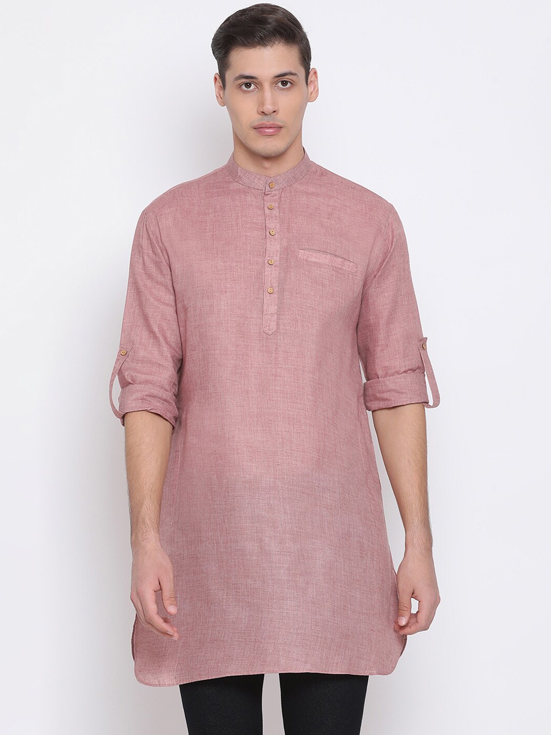 

VASTRAMAY Men Brown Solid Straight Kurta