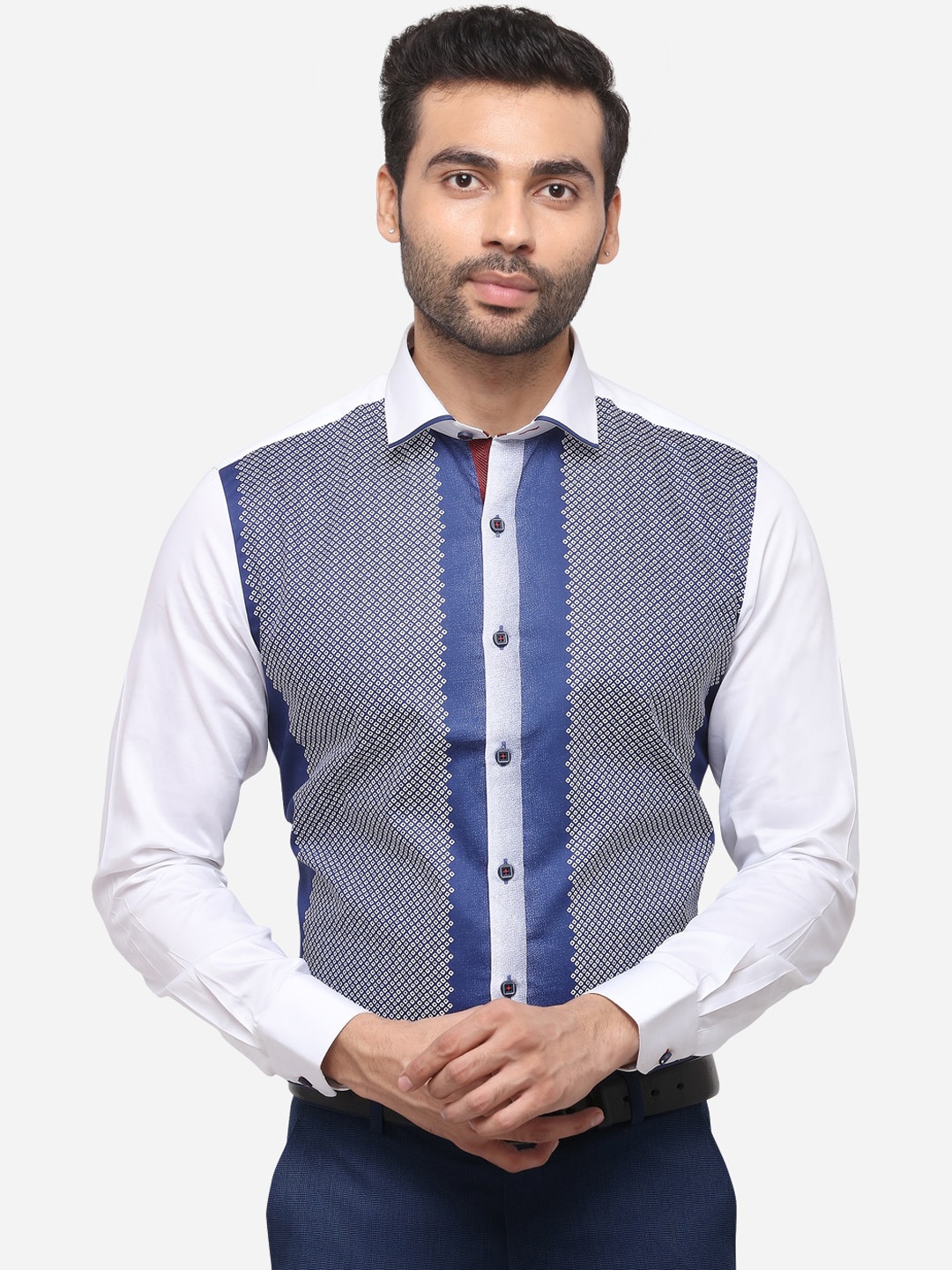 

JB STUDIO Men Blue & White Slim Fit Printed Casual Shirt