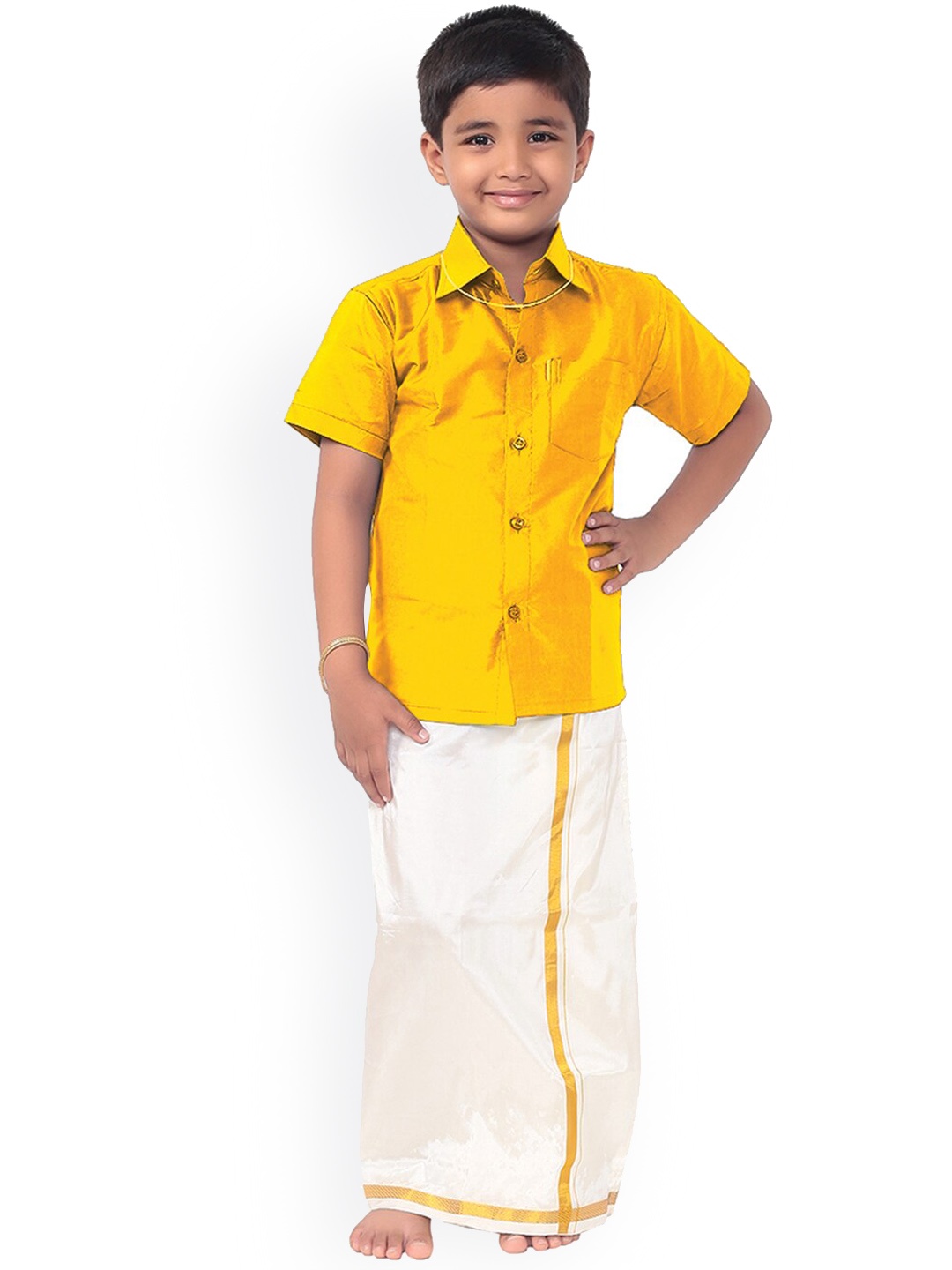 

Thangamagan Boys Yellow Solid Shirt and Veshti