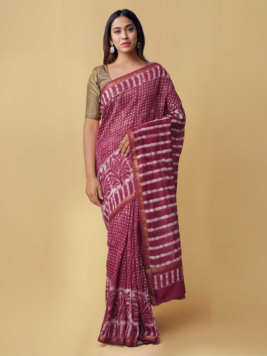 

Unnati Silks Pink & White Silk Cotton Printed Chanderi Saree